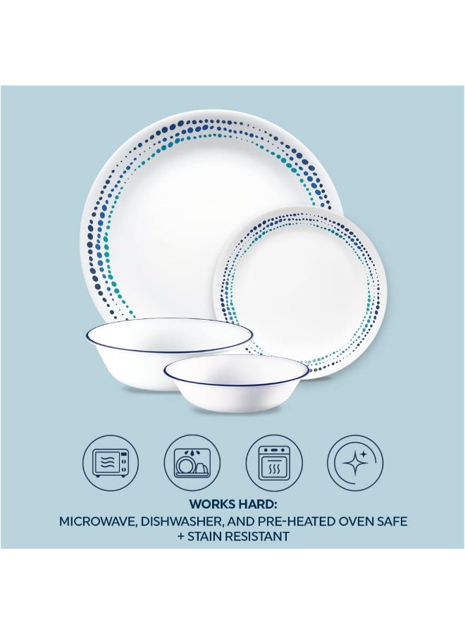 Corelle Ocean Blues 16-Piece Dinnerware Set, Vitrelle Glass, Chip & Break Resistant, Lightweight & Stackable, Dishwasher & Microwave Safe, Service for 4, Includes 4 x Dinner Plates, 4 x Bread & Butter Plates, 4 x 10 oz Soup Bowls & 4 x 18 oz Cereal Bowls - Image 5
